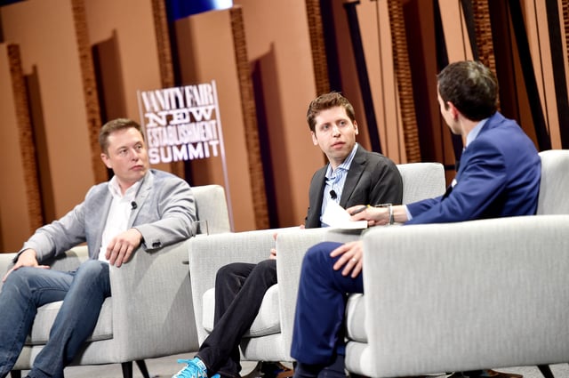 Elon Musk and Sam Altman speak onstage during &#34;What Will They Think of Next? Talking About Innovation&#34; at the Vanity Fair New Establishment Summit at Yerba Buena Center for the Arts on October 6, 2015 in San Francisco, California.