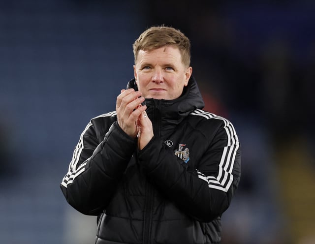 Soccer Football - Premier League - Leicester City v Newcastle United - King Power Stadium, Leicester, Britain - April 7, 2025  Newcastle United manager Eddie Howe celebrates after the match REUTERS/Chris Radburn/File Photo