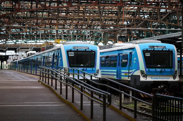 Trains are seen at Constitucion train station, during a 24-hour general strike against the adjustment policy of Argentinian President Javier Milei's government, in Buenos Aires, Argentina April 10, 2025. REUTERS/Agustin Marcarian