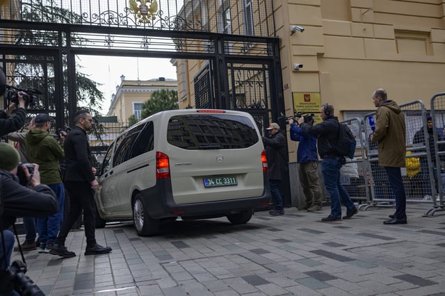 A van carrying the U.S. delegation enters the Russian Consulate in Istanbul, on April 10, 2025.