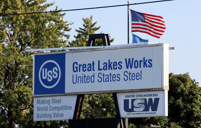 A United Steelworkers sign is seen outside the Great Lakes Works United States Steel plant in River Rouge, Michigan U.S., September 16, 2024.  REUTERS/Rebecca Cook/File Photo