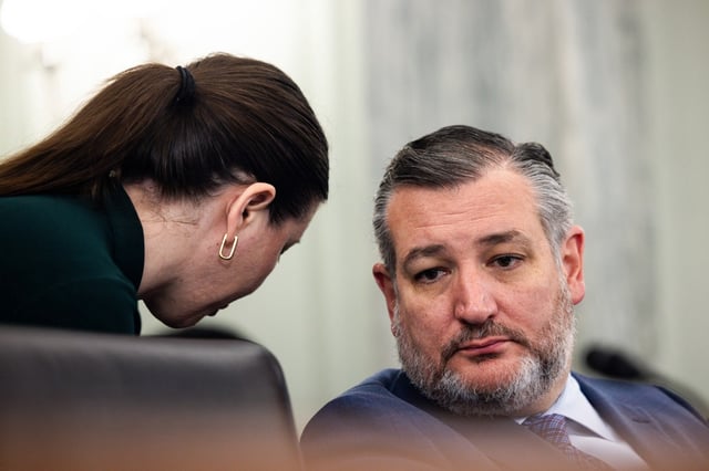 Sen. Ted Cruz (R-Texas) listens during a Senate Commerce, Science and Transportation Committee hearing on the issues around adjusting clocks twice a year on Capitol Hill in Washington, on Thursday, April 10, 2025. (Tierney L. Cross/The New York Times)