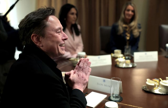Elon Musk attends a cabinet meeting at the White House on April 10, 2025, in Washington, D.C.