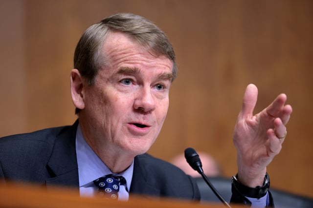 Sen. Michael Bennet, D-Colo., at the Capitol on April 8, 2025.