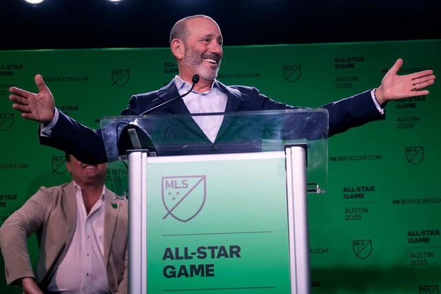 MLS commissioner Don Garber, shown speaking at a press conference on May 15, 2024, in Austin, Texas, and the MLS Board of Governors continue to explore a switch to a schedule that is more in line with leagues across the globe. (AP Photo/Eric Gay, File)