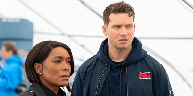 Athena Grant and Buck standing together in 9-1-1 Season 8