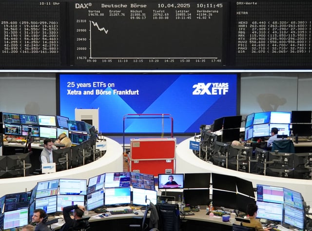 The German share price index DAX graph is pictured at the stock exchange in Frankfurt, Germany, April 10, 2025.   REUTERS/Joachim Herrmann