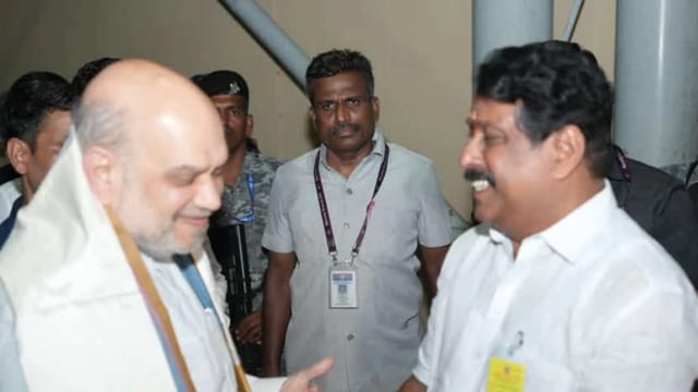 Nainar Nagendran with union home minister Amit Shah.