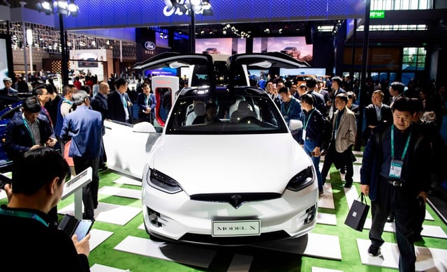 A Model X is displayed at the China International Import Expo in Shanghai on November 6, 2018. Photo: AFP