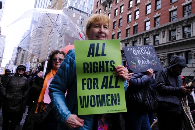 Demonstrators gather at the &#39;Hands Off!&#39; protest against the Trump administration and marched along 5th Avenue on April 5, 2025 in New York City.
