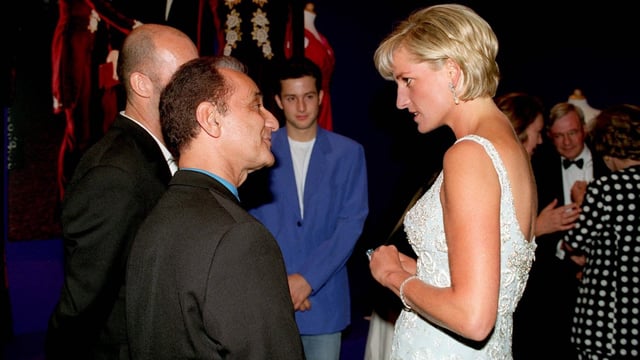 Diana, Princess of Wales, talking to David Sassoon at a reception for The Aids Crisis Trust and The Royal Marsden Hospital Cancer Fund