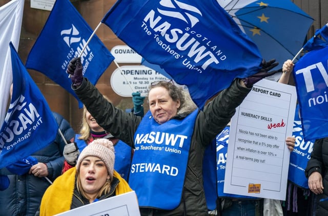 NASUWT teachers&#39; union members during a pay strike in Scotland in 2023. Photo: Jane Barlow/PA Wire