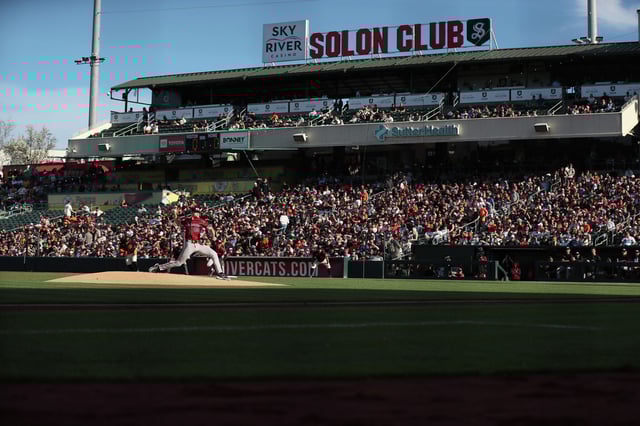 Keaton Winn of the Sacramento River Cats throws a pitch in the first inning against the San Francisco Giants at Sutter Health Park on March 23, 2025, in Sacramento, Calif.