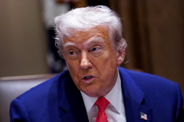 U.S. President Donald Trump attends a cabinet meeting at the White House in Washington, D.C., U.S., April 10, 2025. REUTERS/Nathan Howard