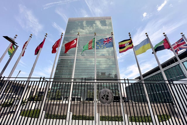 The United Nations headquarters building is pictured in New York on July 13, 2023. (Photo by Daniel SLIM / AFP) (Photo by DANIEL SLIM/AFP via Getty Images)