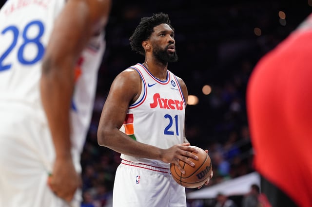 Feb 11, 2025; Philadelphia, Pennsylvania, USA; Philadelphia 76ers center Joel Embiid (21) prepares to shoot a free throw against the Toronto Raptors in the second quarter at Wells Fargo Center. Mandatory Credit: Kyle Ross-Imagn Images/File Photo