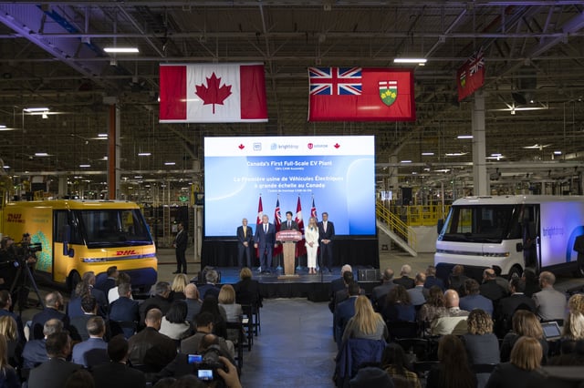 Then-Prime Minister Justin Trudeau speaks at the General Motors CAMI production plant in Ingersoll, Ont., on Monday, December 5, 2022. 