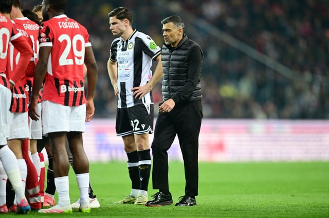 Soccer Football - Serie A - Udinese v AC Milan - Bluenergy Stadium, Udine, Italy - April 11, 2025 AC Milan coach Sergio Conceicao is seen after AC Milan's Mike Maignan sustained an injury REUTERS/Daniele Mascolo