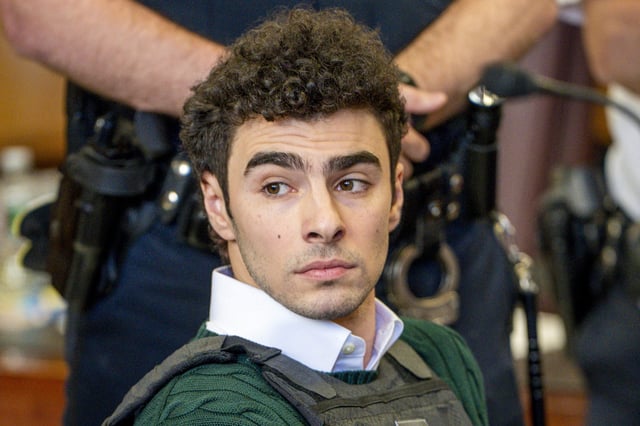 Luigi Mangione appears in court for a hearing on Feb. 21, 2025, in New York.
