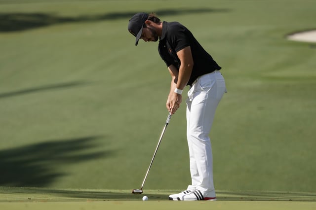 Apr 11, 2025; Augusta, Georgia, USA;  Jose Luis Ballester putts on the tenth green during the second round of the Masters Tournament at Augusta National Golf Club. Mandatory Credit: Michael Madrid-Imagn Images