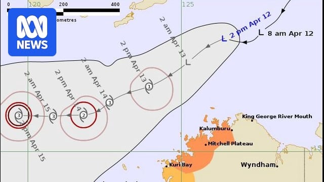 A map projecting the path of a tropical low forming into a cyclone on Sunday. 