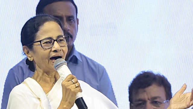 West Bengal Chief Minister Mamata Banerjee speaks at an event in Kolkata.