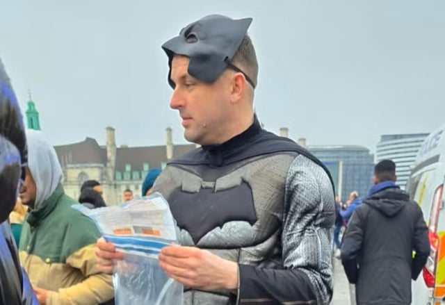 Inspector Darren Watson dressed up as Batman to catch scammers on London's Westminster Bridge.