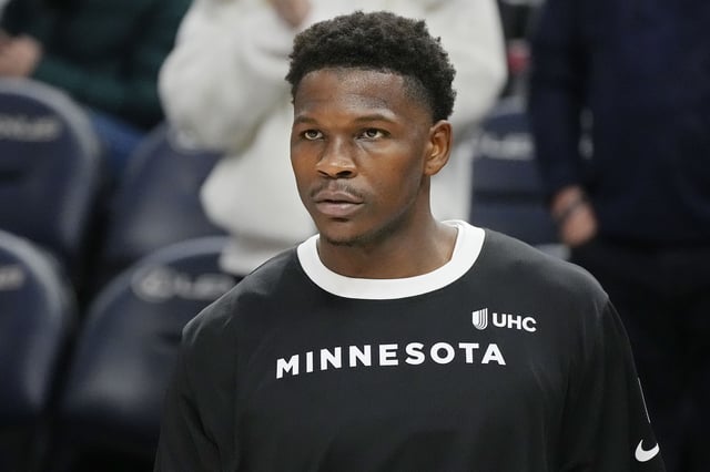 Apr 11, 2025; Minneapolis, Minnesota, USA; Minnesota Timberwolves guard Anthony Edwards (5) prepares to play the Brooklyn Nets before the game at Target Center. Mandatory Credit: Bruce Kluckhohn-Imagn Images/File Photo