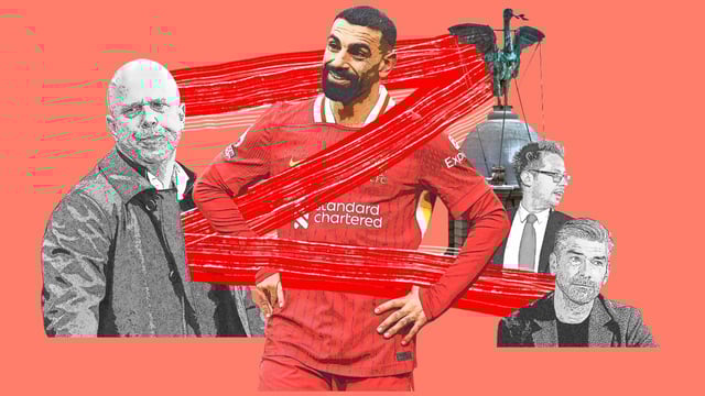 From left, Slot, Edwards and Hughes will have been the prime movers in the discussion over whether to retain Salah despite the forward’s decline in form