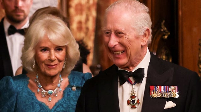 King Charles III and Queen Camilla attend the State Banquet at the Quirinale Palace on Day Three of their Four Day Visit to Italy, in Rome, Italy, April 9, 2025. Andrew Parsons/Pool via REUTERS