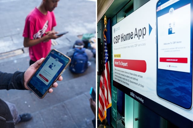 The CBP One app (left) and its replacement under the Trump administration, CBP Home, which includes a self-deport feature.