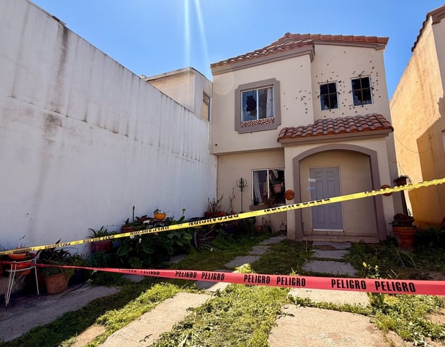 The Tijuana home where Baja California police Officer Abigail Esparza Reyes was shot while serving an arrest warrant for a U.S. fugitive on April 9, photographed Thursday. (Alexandra Mendoza / The San Diego Union-Tribune)