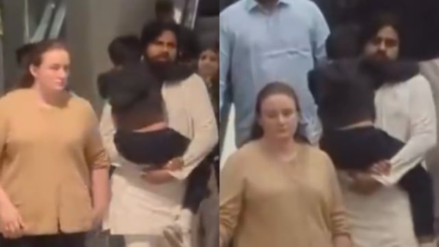 Pawan Kalyan, his wife Anna Lezhneva and son Mark Shankar were spotted returning to Hyderabad.