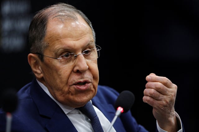 Russian Foreign Minister Sergei Lavrov speaks during a session at Antalya Diplomacy Forum in Antalya, Turkey, April 12, 2025. REUTERS/Kaan Soyturk/File Photo