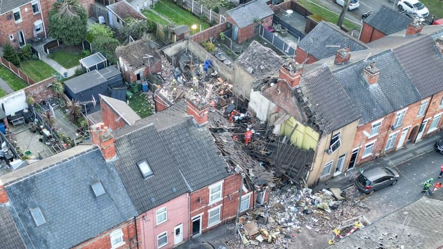The wreckage of the terraced house in Worksop