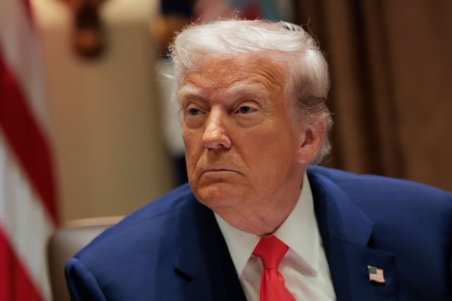 U.S. President Donald Trump speaks during a Cabinet meeting at the White House on April 10, 2025 in Washington, DC. President Trump convened a Cabinet meeting a day after announcing a 90-day pause on ‘reciprocal’ tariffs, with the exception of China.