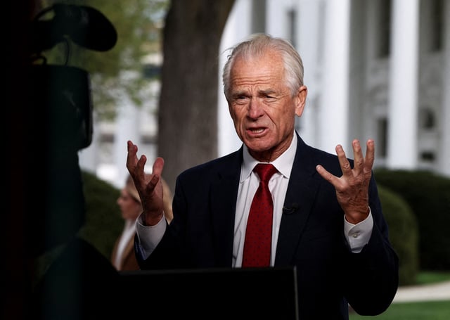 Senior trade adviser Peter Navarro attends an interview with CNN, at the White House, in Washington, D.C., U.S., April 10, 2025. REUTERS/Evelyn Hockstein/File Photo