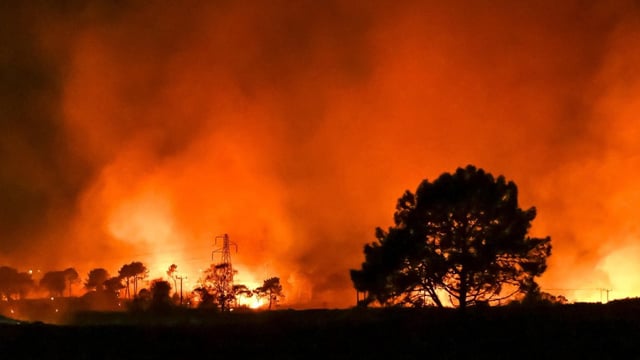 Wildfires lit up the night at Upton Heath, Poole, in Dorset on April 3