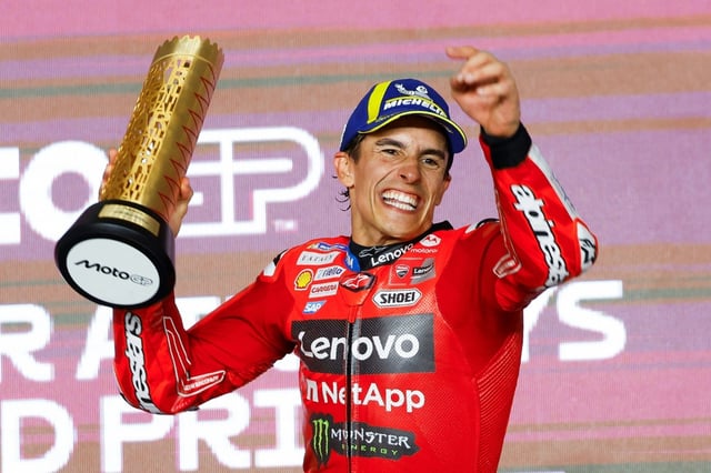 Marc Marquez celebrates his Qatar victory