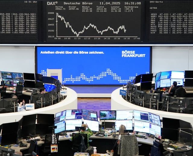 The German share price index DAX graph is pictured at the stock exchange in Frankfurt, Germany, April 11, 2025.   REUTERS/staff/File Photo