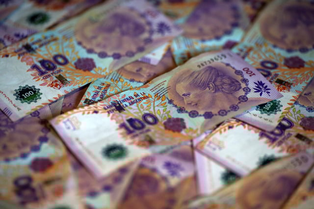 Argentine one hundred peso bills are displayed in this picture illustration taken September 3, 2019. REUTERS/Agustin Marcarian/Illustration/File Photo