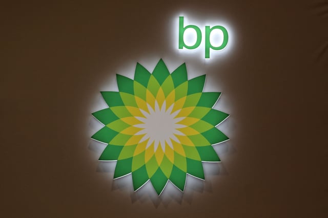 The logo of British multinational oil and gas company BP is displayed at their booth during the LNG 2023 energy trade show in Vancouver, British Columbia, Canada, July 12, 2023. REUTERS/Chris Helgren/File Photo