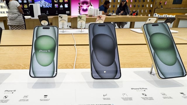Apple iPhones are displayed in a store in Washington DC, United States.