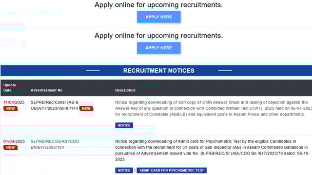 SLPRB Assam Police Constable answer key released at slprbassam.in