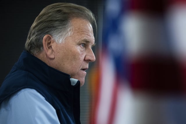 Former Rep. Mike Rogers, R-Mich., U.S. senate candidate, speaks during a campaign rally in Portage, Mich., on Oct. 30, 2024.