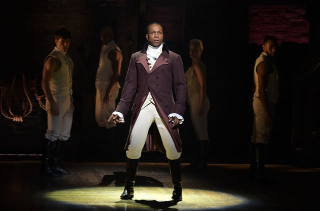 Leslie Odom, Jr. performs on stage during "Hamilton" GRAMMY performance for The 58th GRAMMY Awards at Richard Rodgers Theater on February 15, 2016 in New York City.