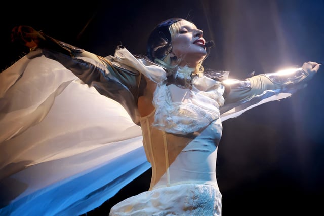 Lady Gaga performs at the Coachella Stage during the 2025 Coachella Valley Music and Arts Festival at Empire Polo Club on April 11, 2025 in Indio, California.