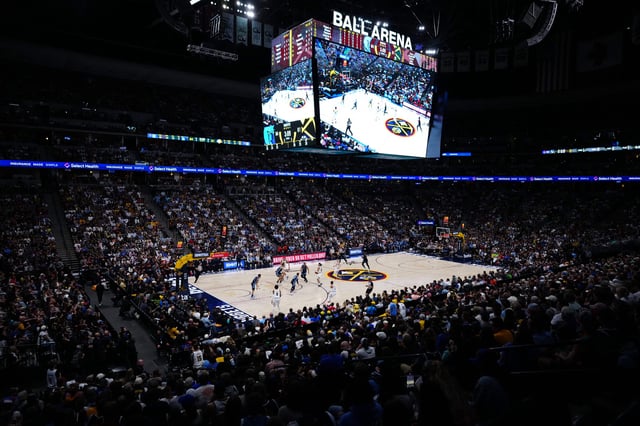 Apr 11, 2025; Denver, Colorado, USA; General wide view the second half inside Ball Arena between the Memphis Grizzlies against the Denver Nuggets. Mandatory Credit: Ron Chenoy-Imagn Images/File photo