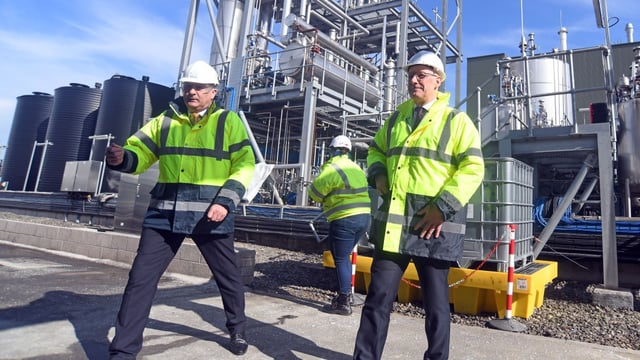 John Swinney, right, visited Grangemouth in March at the launch of the Project Willow blueprint
