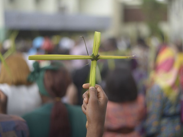 Members of St Leo Catholic Church hold a procession to mark Palm Sunday in Ikeja, Lagos, Nigeria, on April 13, 2025. (Photo by Adekunle Ajayi)